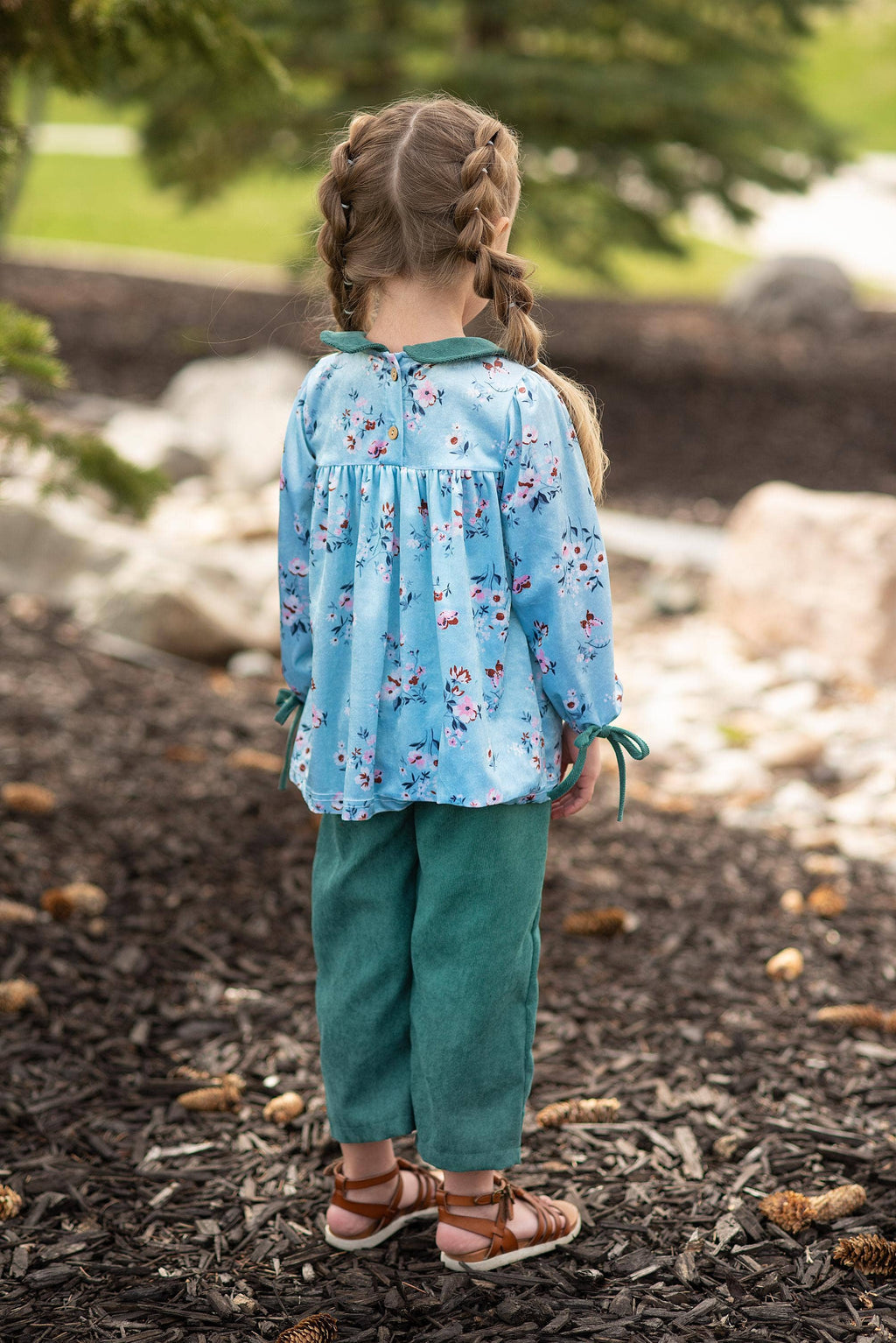 Kids Dark Teal Corduroy Pocket Bow Winter Pant Set