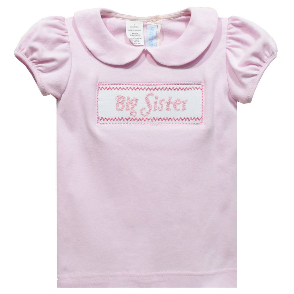 Big Sister Smocked Pink Short Sleeve Peter Pan Collar Blouse