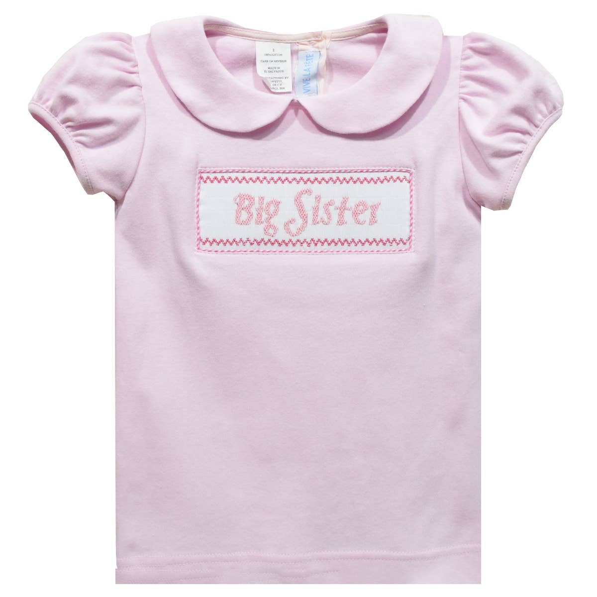Big Sister Smocked Pink Short Sleeve Peter Pan Collar Blouse