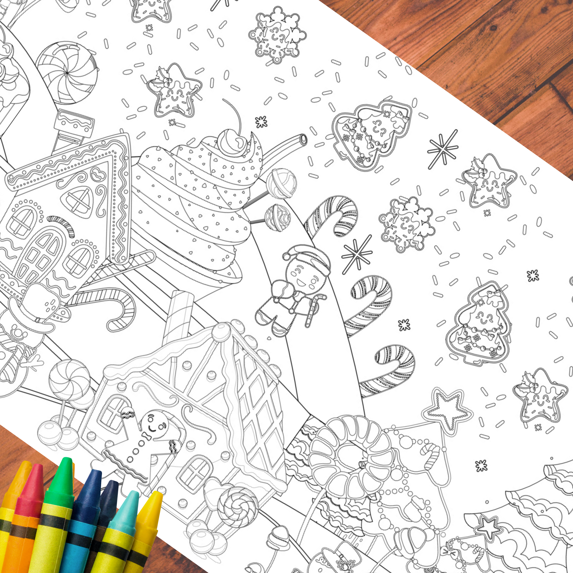 Gingerbread Christmas Coloring Tablecloth