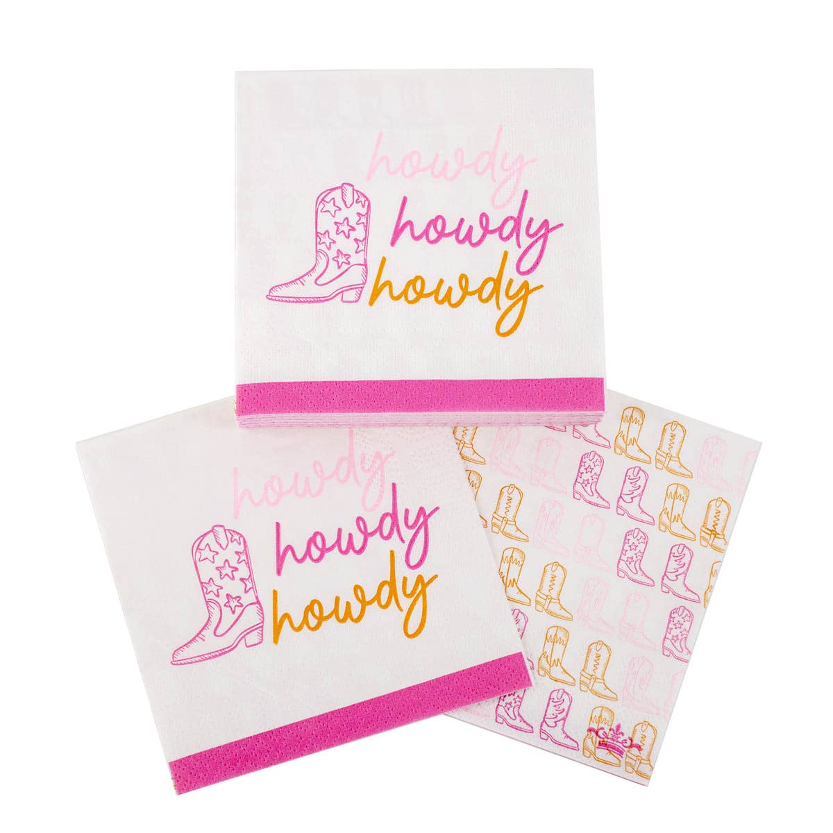 Howdy Cowgirl  Cocktail Napkins   White/Pink/Orange   5x5