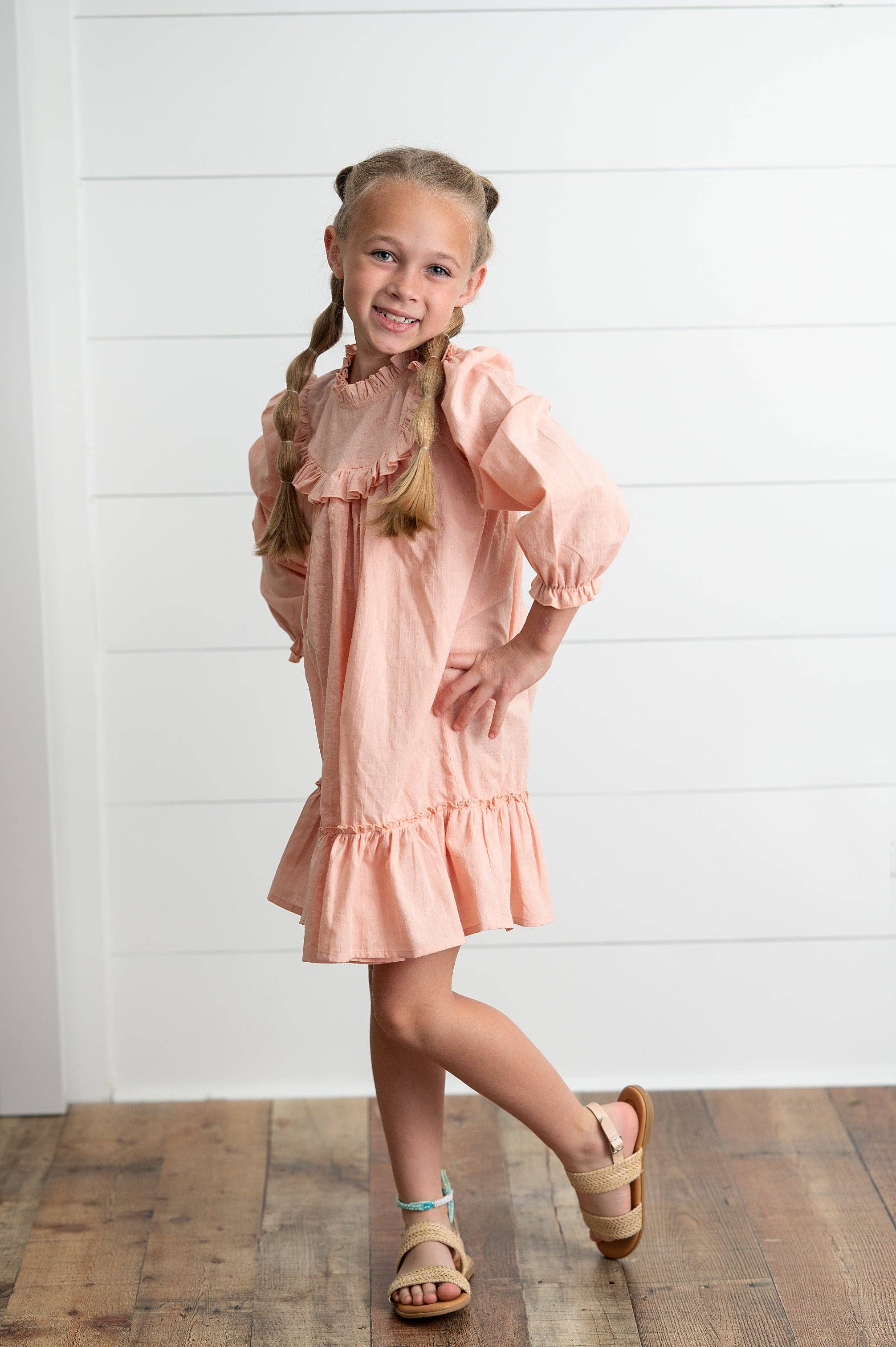 Girls Annie Blush Colored Ruffle Long Sleeve Fall Dress