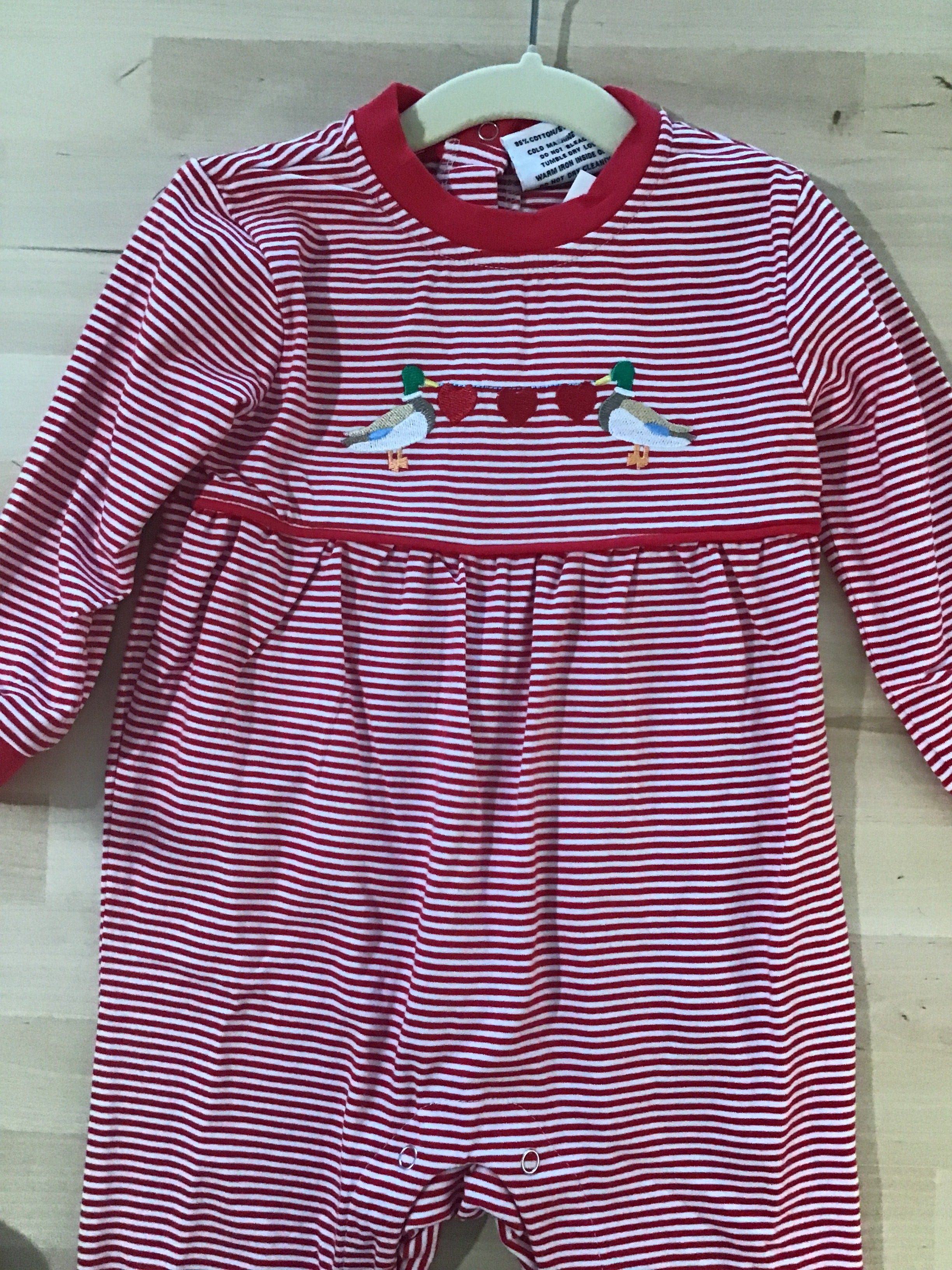 Striped Duck Valentine Romper
