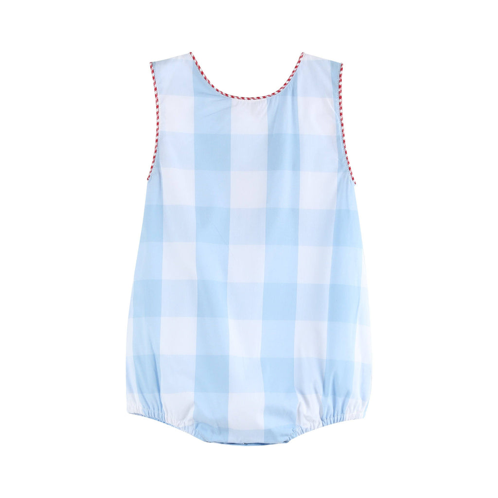 Light Blue Gingham USA American Flag Romper