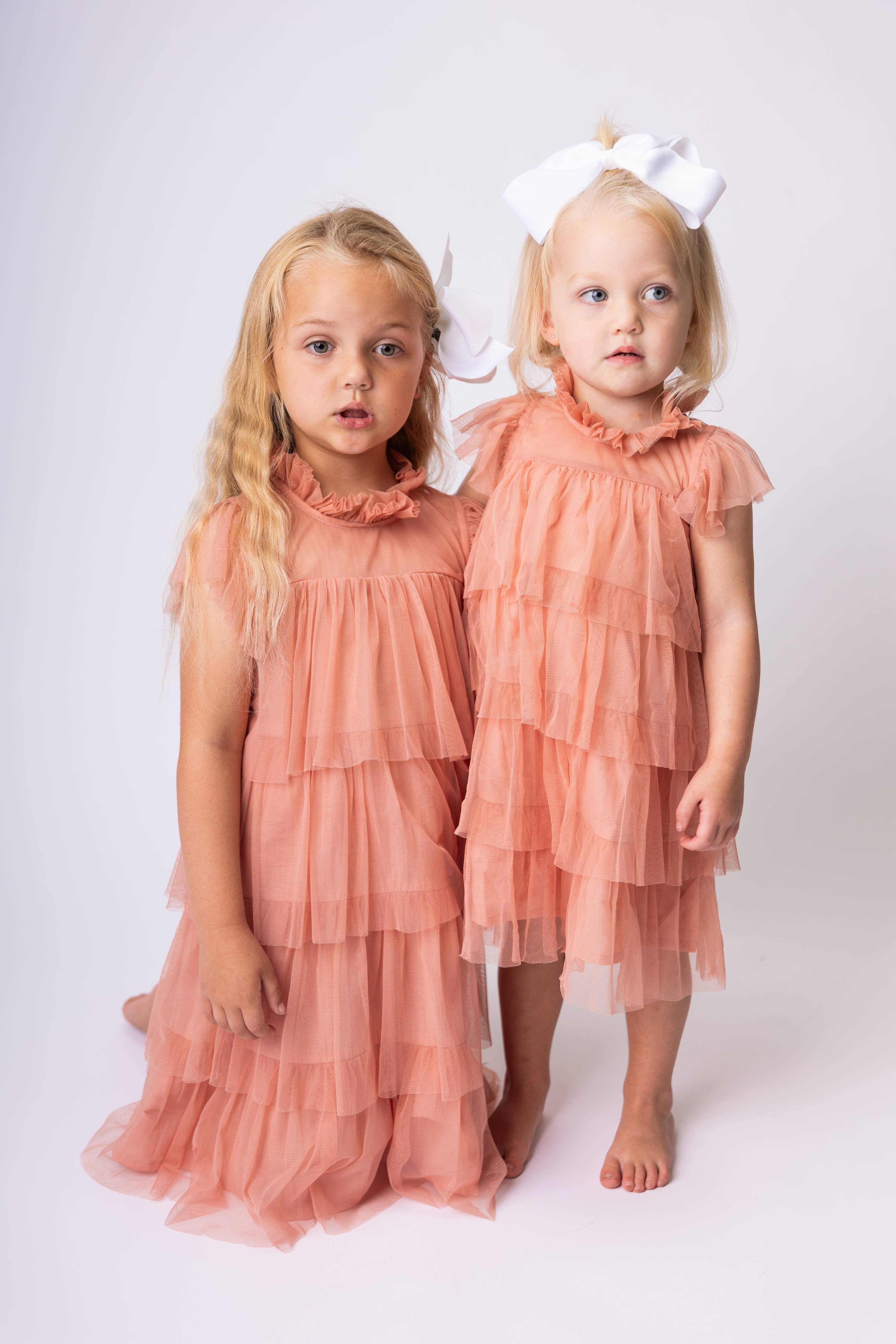 Dark Pink Tulle Solid Color Neck & Sleeve Ruffled Tiered Dre : Infant : Baby : Toddler : Tween : Kids