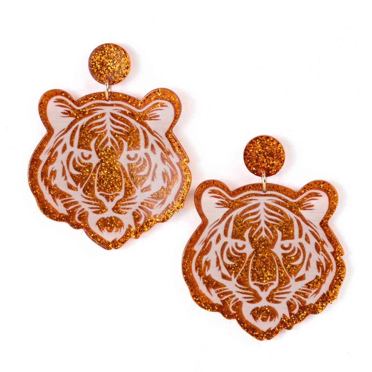 Tiger Acetate Earrings   Orange/White   2"