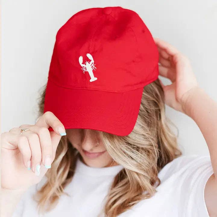 Coastal Lobster Embroidered Baseball Cap Beach Vacation Hat #M190VL-LOBWT