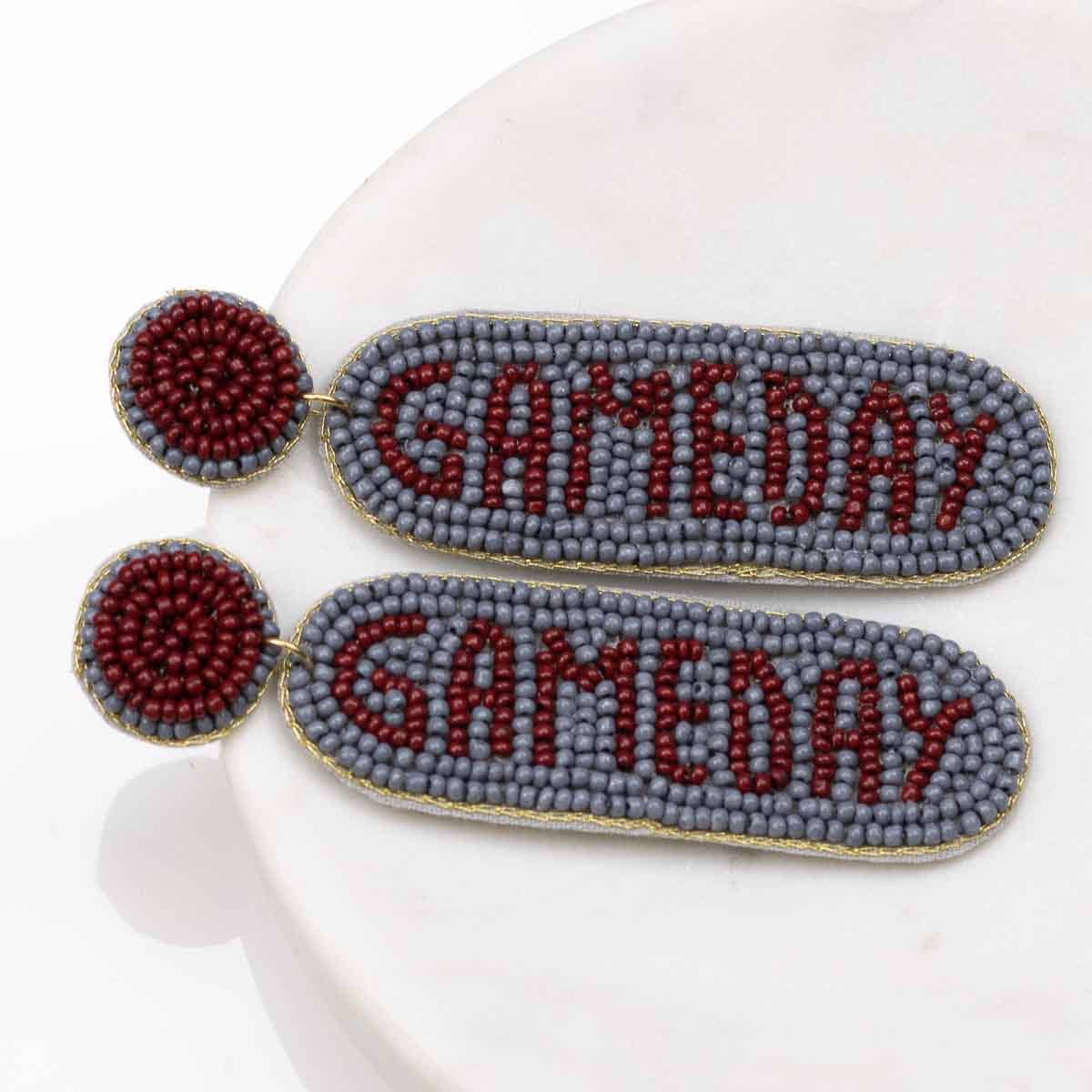 Gameday Beaded Earrings   Maroon/Gray   3"