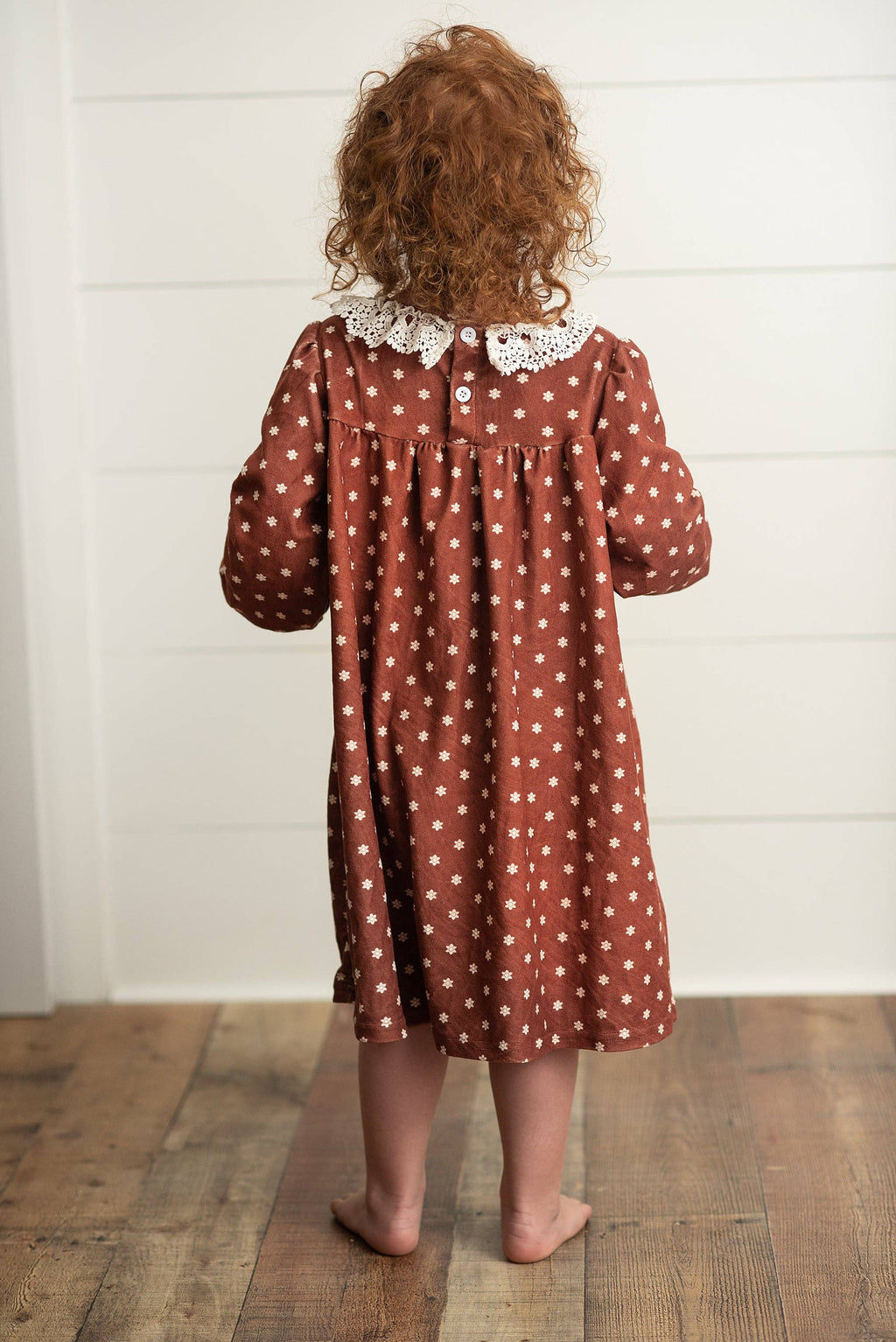 Kids Cream & Coffee Flower Velvet Lace Collar Fall Dress