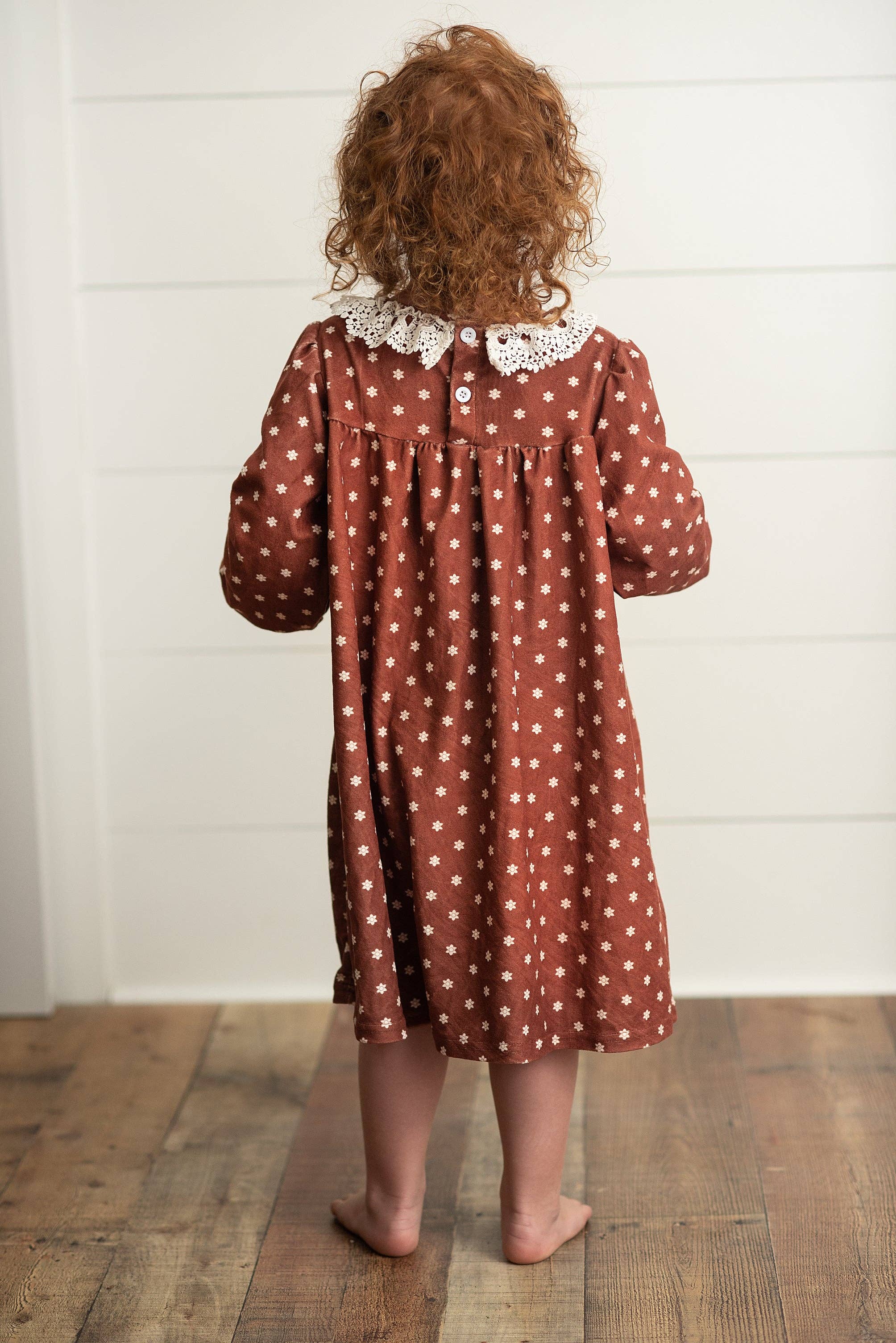 Kids Cream & Coffee Flower Velvet Lace Collar Fall Dress