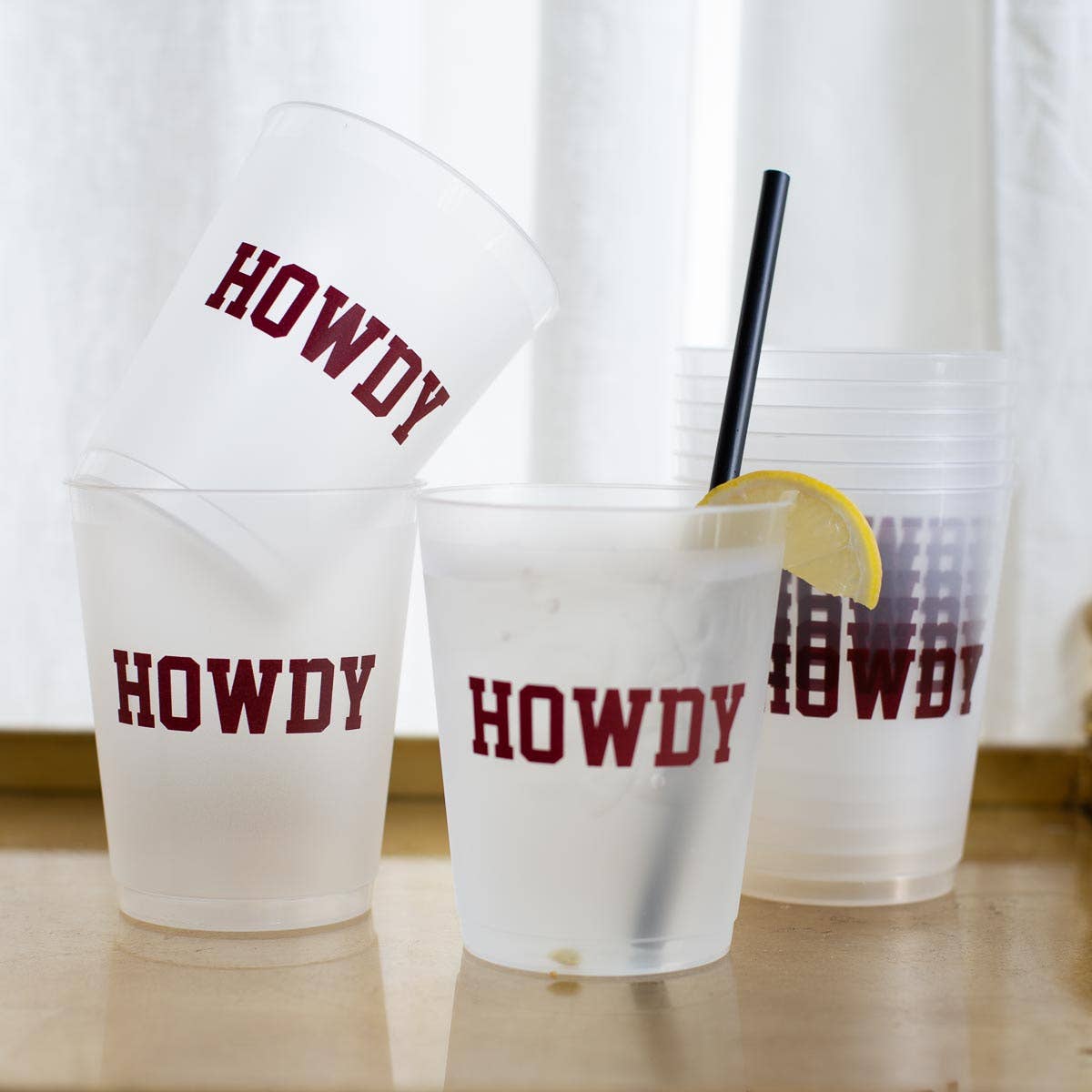 Howdy Party Cups   Frosted/Maroon/White   16oz   Set of 10