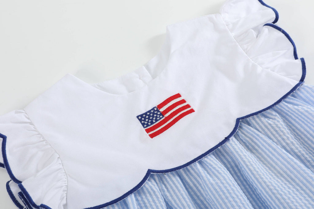 Blue Seersucker USA Flag Dress