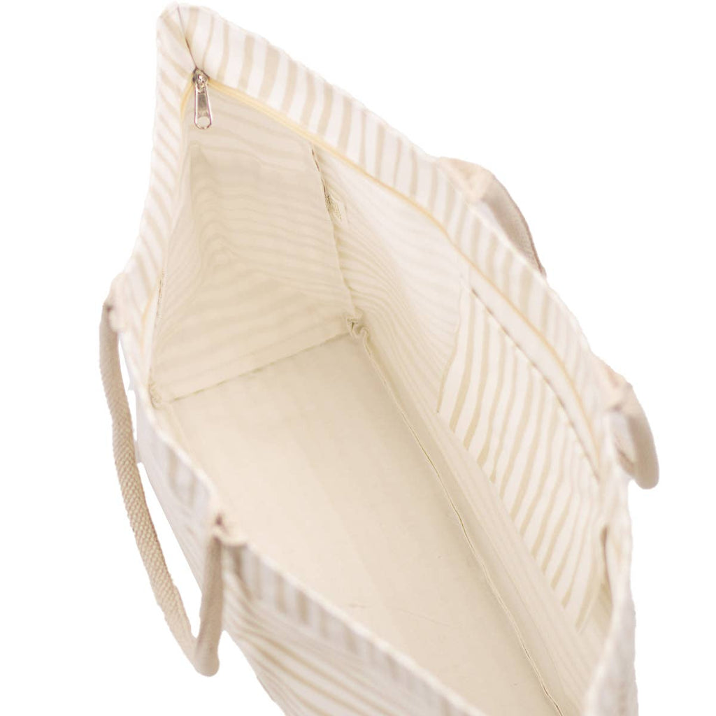 Fiji Stripe Durham Tote   White/Shell   17.5x13.5x6