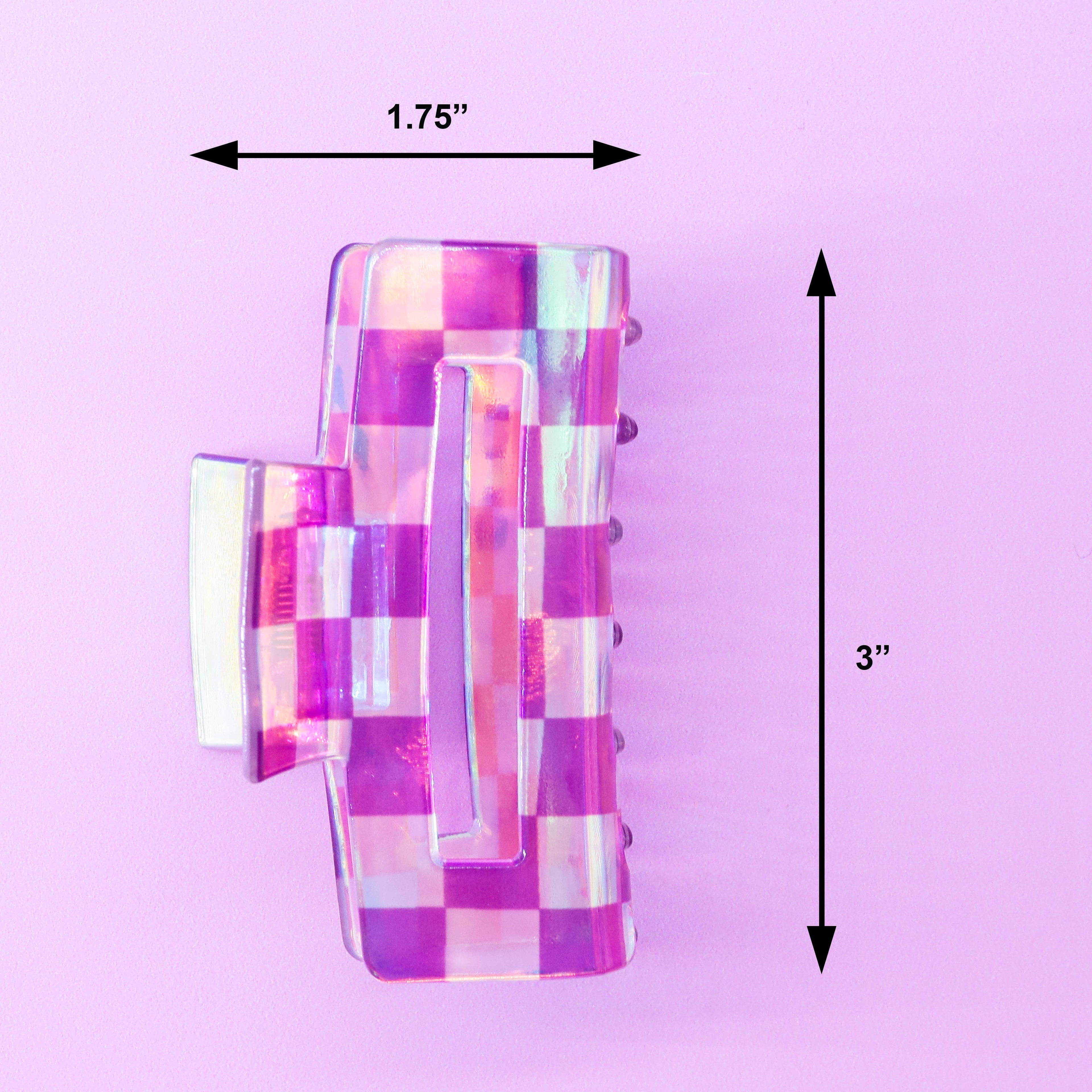 Medium Square Iridescent Checkered Hair Claw Clip