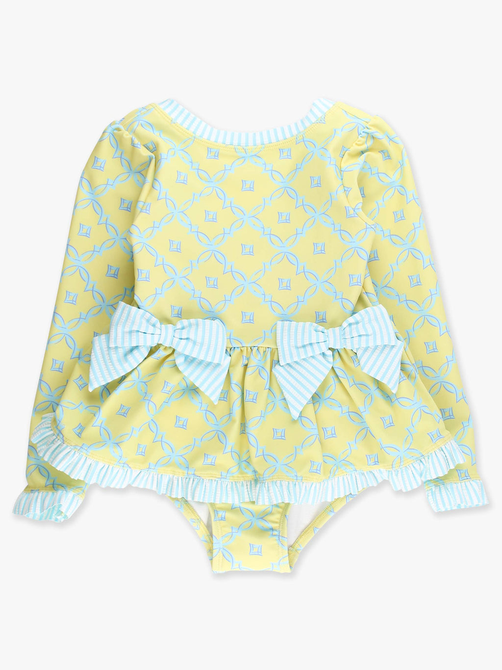 Girls Banana Coastal Charm Long Sleeve One Piece Bow Peplum Rash Guard Swimsuit