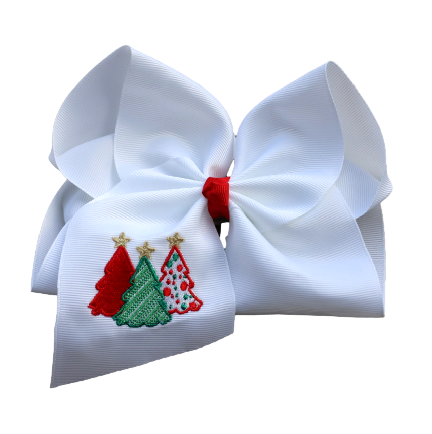 Christmas Wonderland Trio Trees Embroidered Hair Bow 🎄