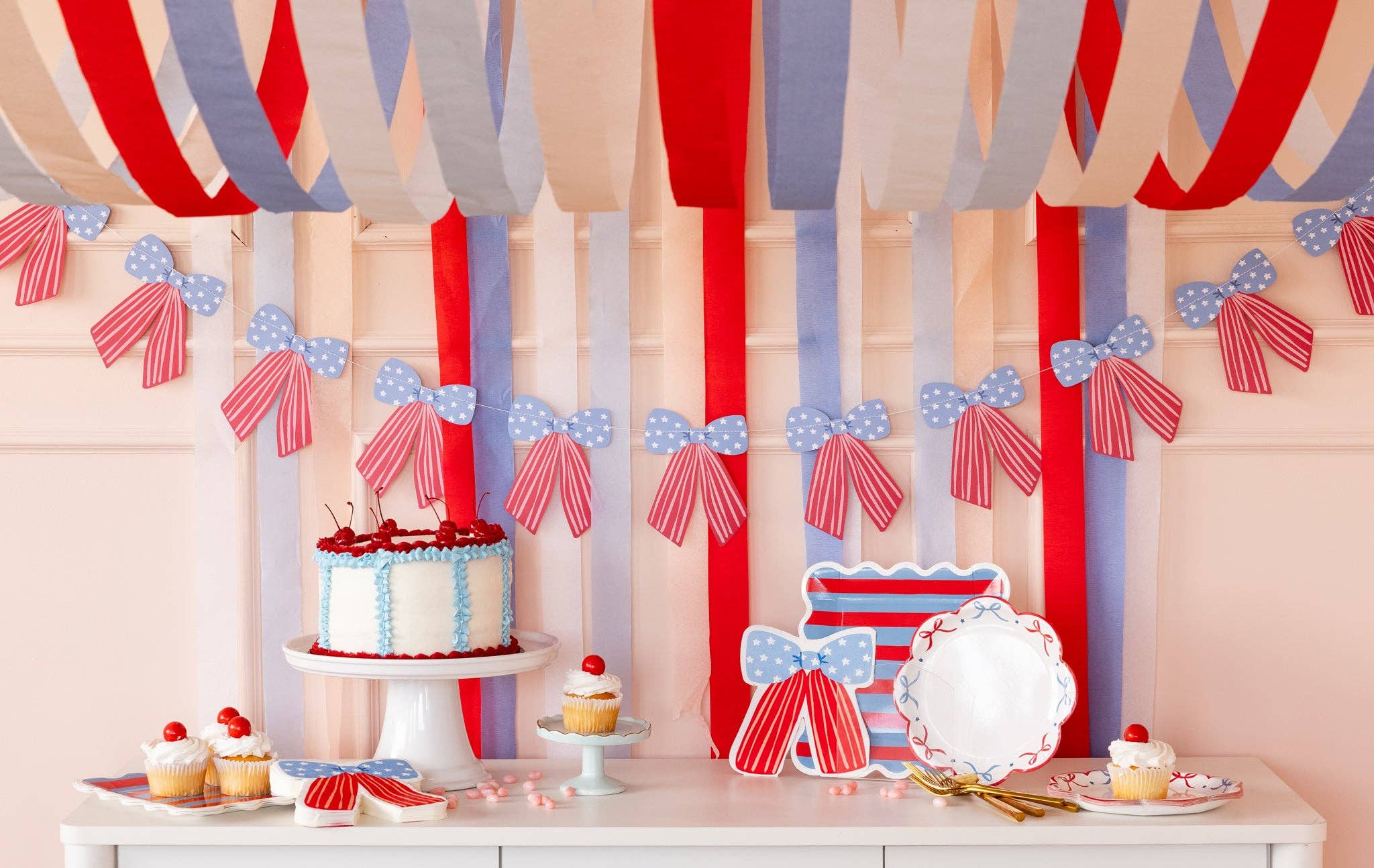 Blue & Red Striped Paper Plate - 9"
