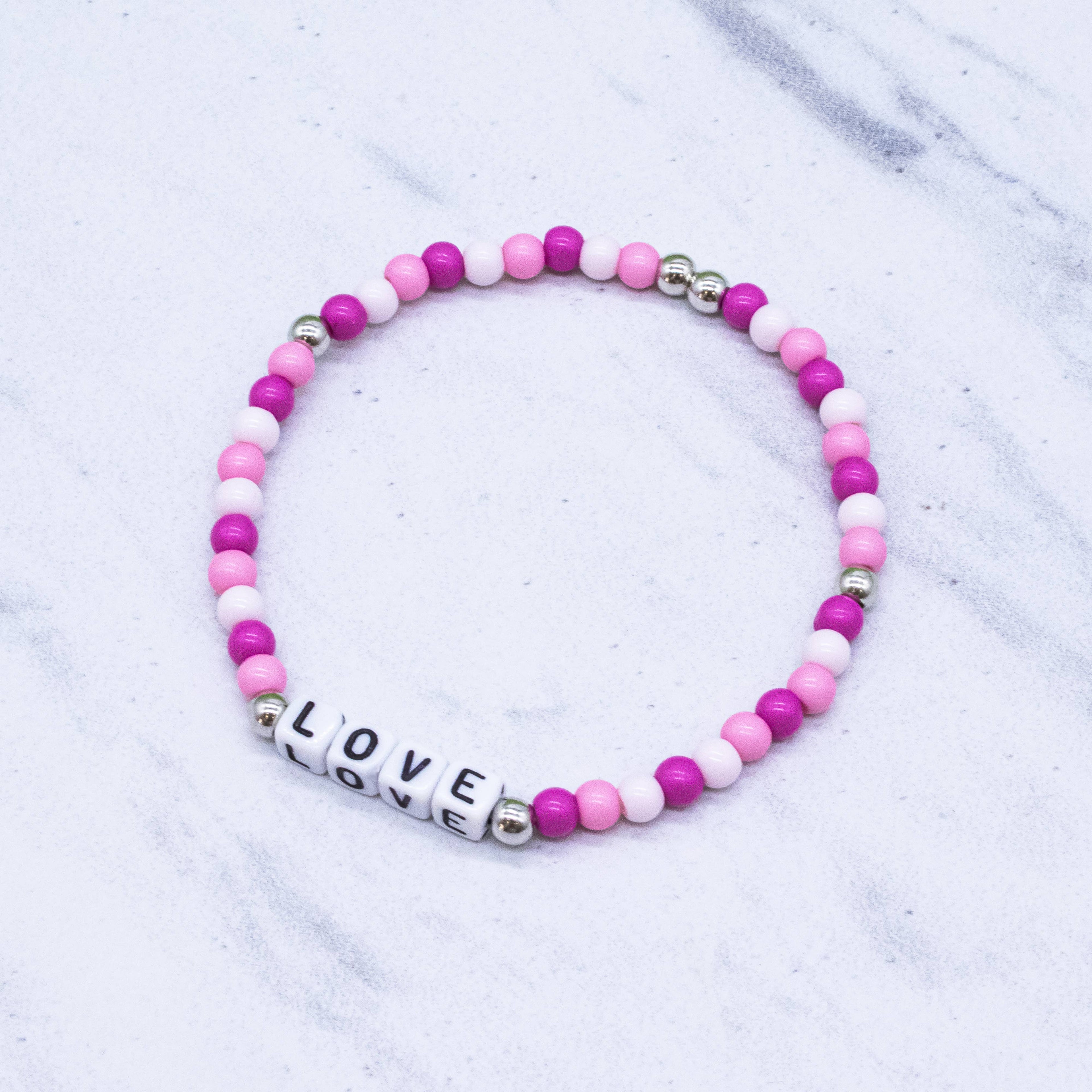 Pink Beaded Affirmation Word Bracelet - LOVE