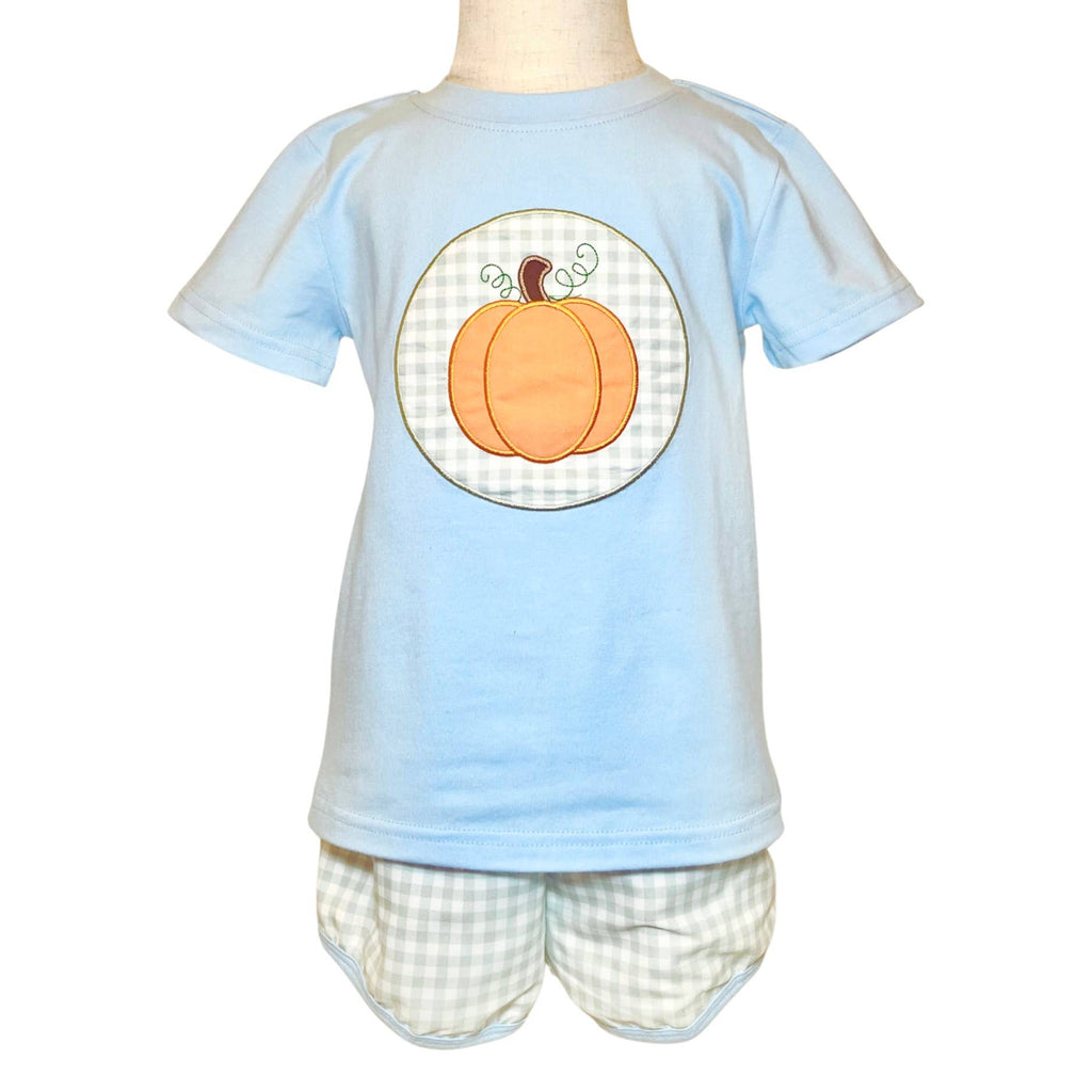 Blue Pumpkin Applique Short Set
