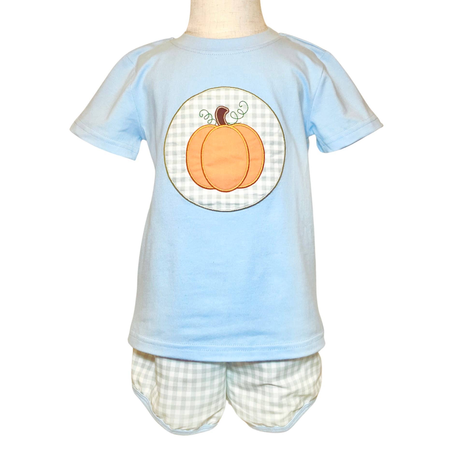 Blue Pumpkin Applique Short Set