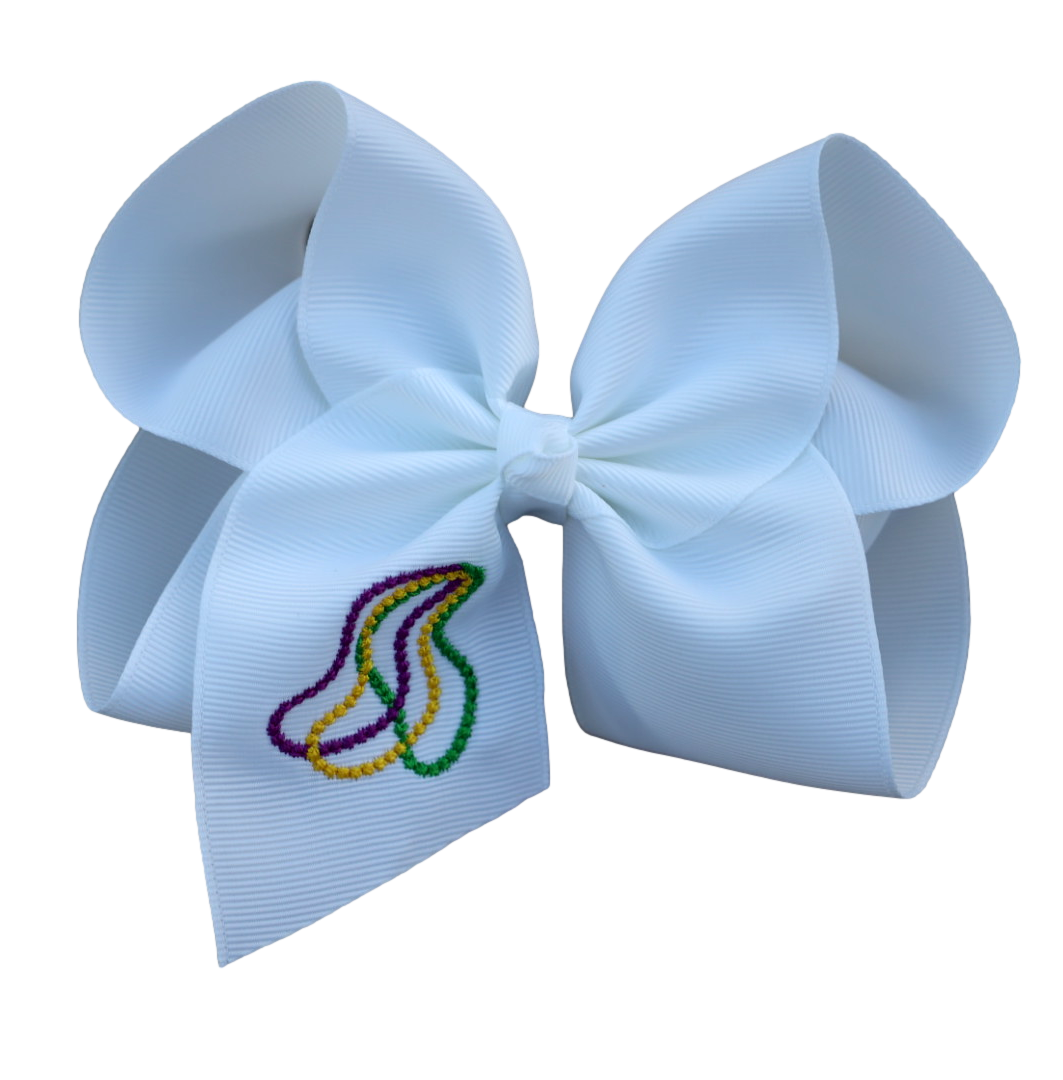 Mardi Gras Necklace Embroidered Hair Bow