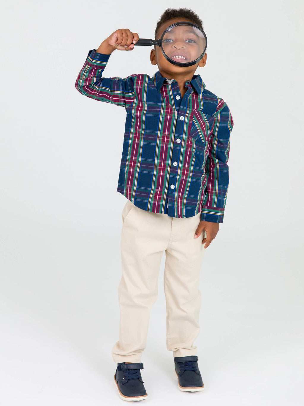 Boys Winter Nights Plaid Long Sleeve Button Down Shirt