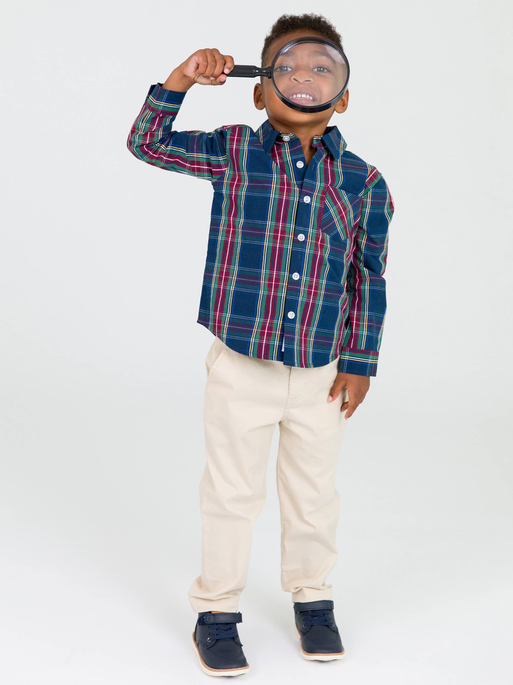 Boys Winter Nights Plaid Long Sleeve Button Down Shirt