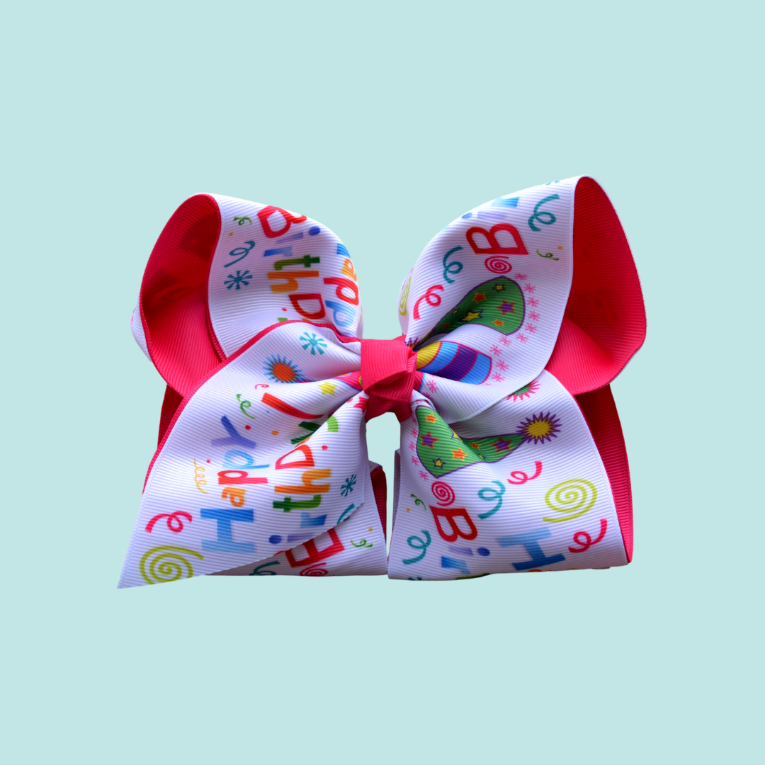 Happy Birthday Layered Printed Bow 1.5 inch Ribbon Width