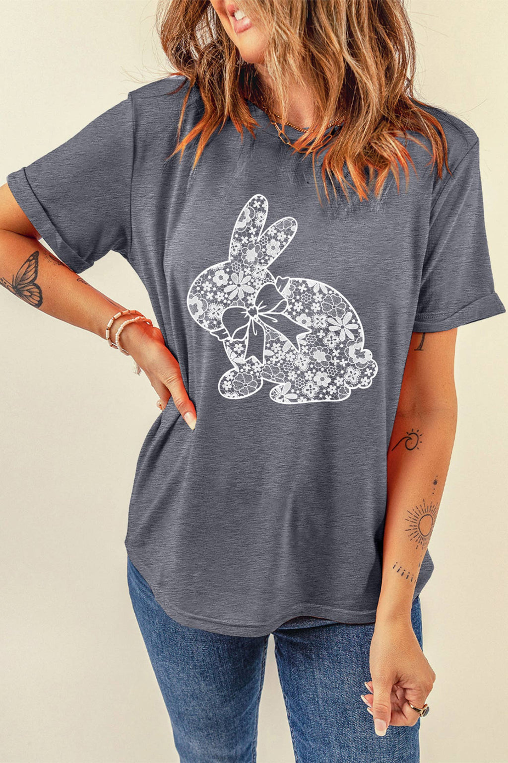 LDC DTF Imitate Lace Easter Rabbit Printed Tee