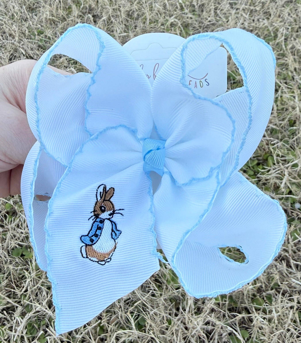 Blue Rabbit Embroidered Hair Bow