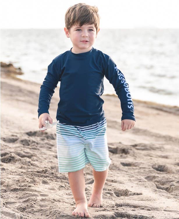 Boys Navy Long Sleeve Logo Rash Guard