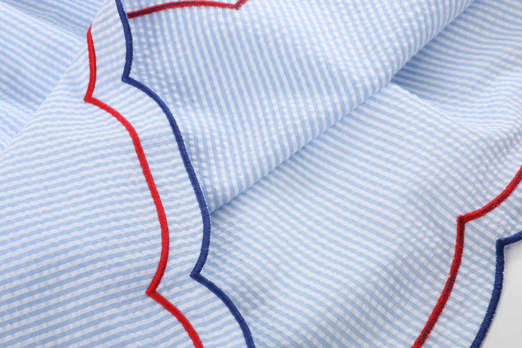 Blue Seersucker USA Flag Dress