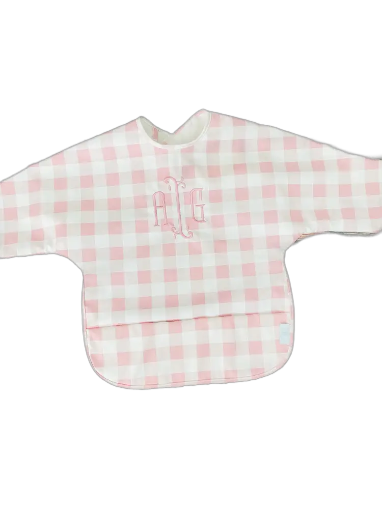Long Sleeve Signature Catch All Bib - Pink Gingham