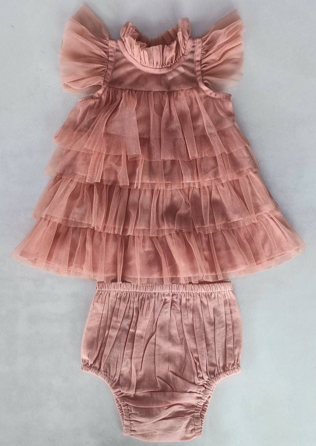 Dark Pink Tulle Solid Color Neck & Sleeve Ruffled Tiered Dre : Infant : Baby : Toddler : Tween : Kids