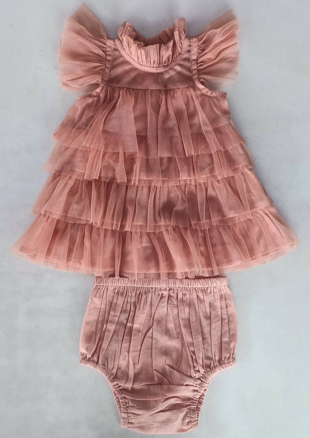 Dark Pink Tulle Solid Color Neck & Sleeve Ruffled Tiered Dre : Infant : Baby : Toddler : Tween : Kids