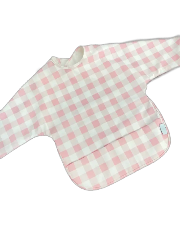 Long Sleeve Signature Catch All Bib - Pink Gingham