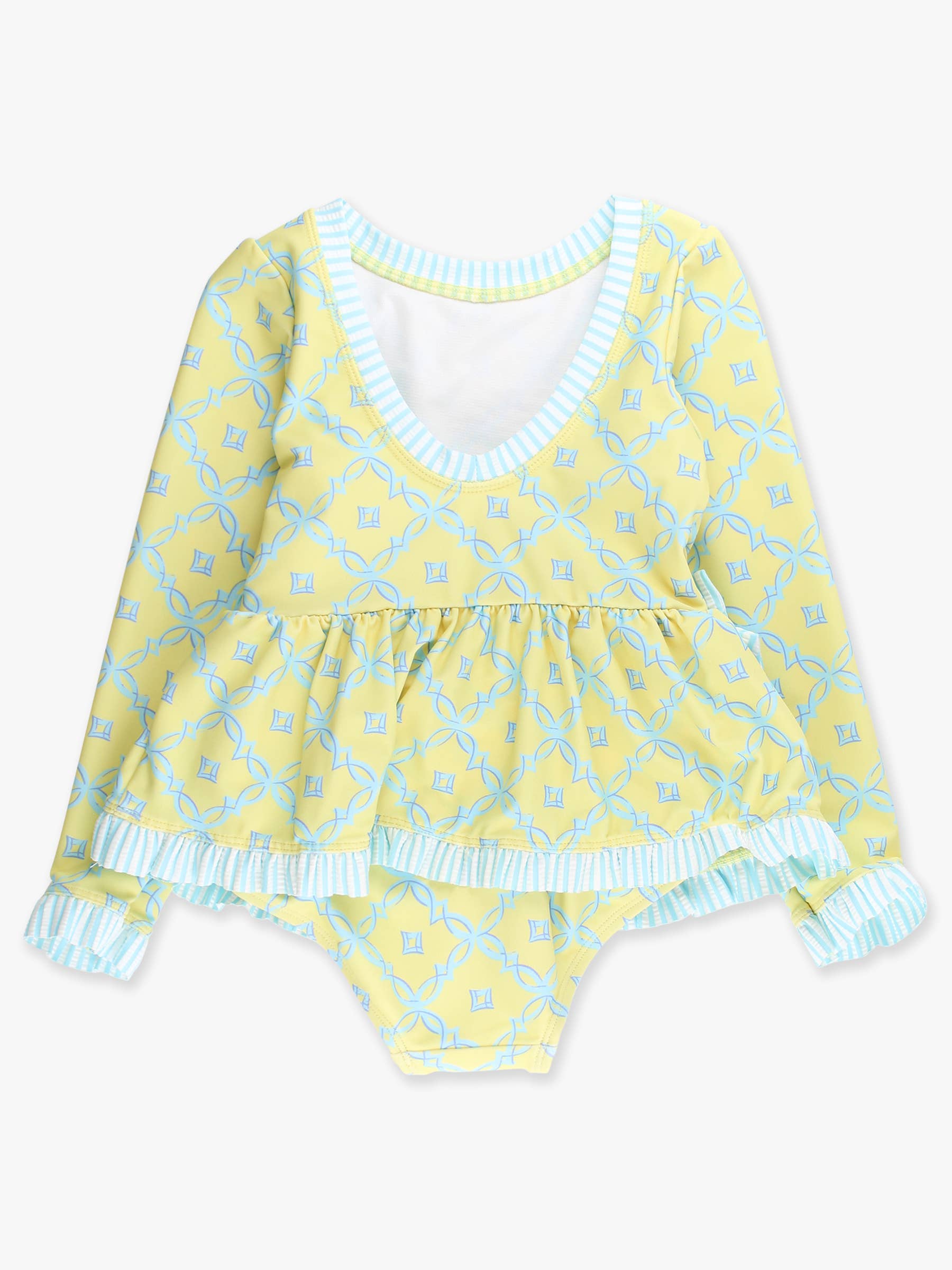 Girls Banana Coastal Charm Long Sleeve One Piece Bow Peplum Rash Guard Swimsuit