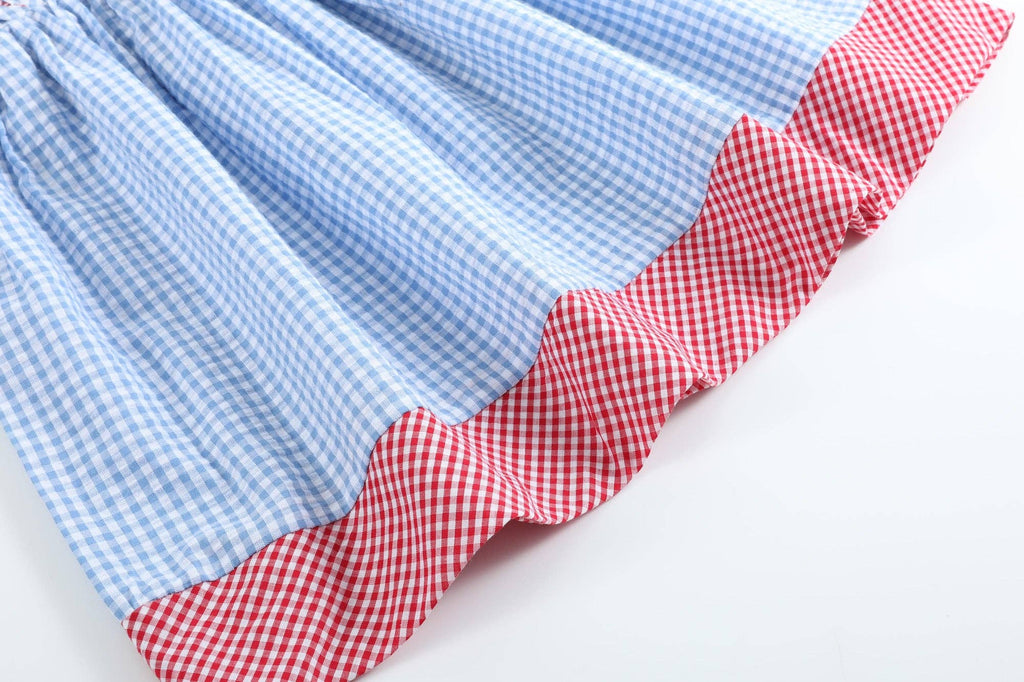 Blue Gingham American Flag Ruffle Dress