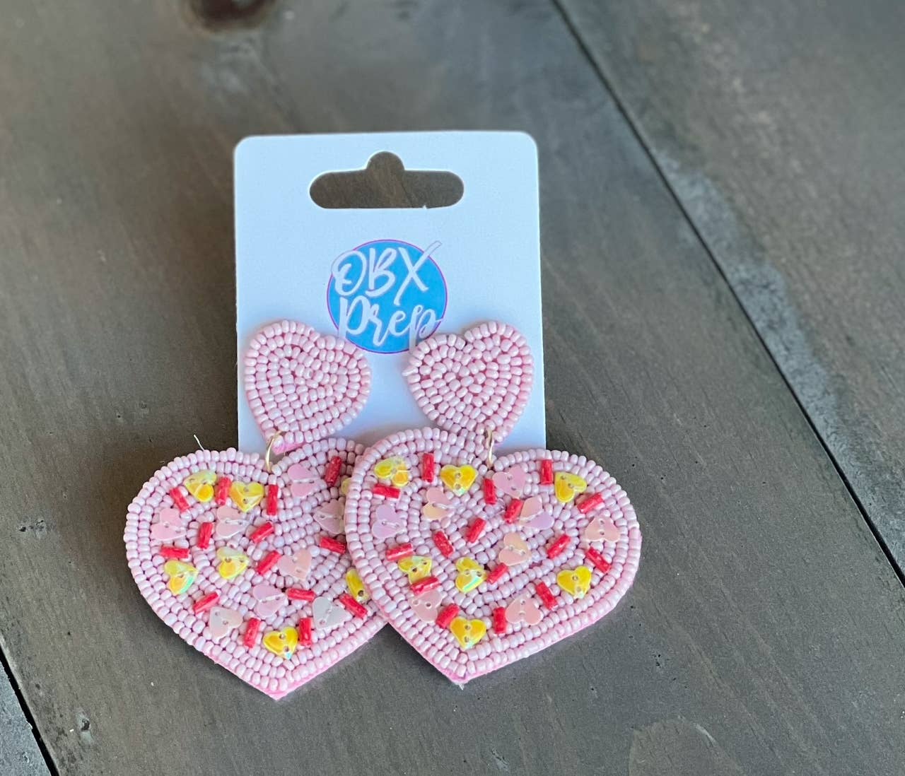 Sprinkle Heart Seed Bead Dangle Earrings