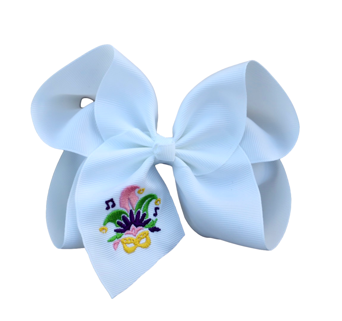 Mardi Gras Mask Embroidered Hair Bow
