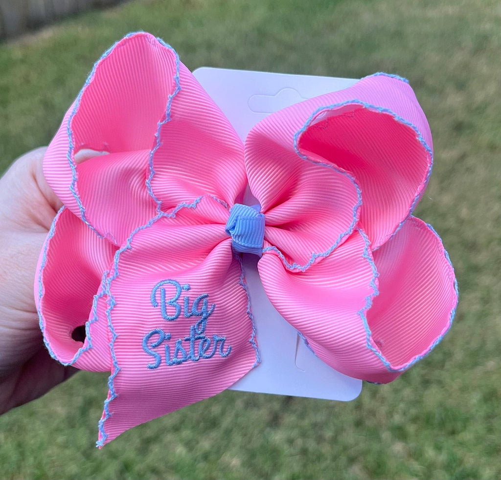 Big Sister Pink/Blue Moonstitch Hair Bow