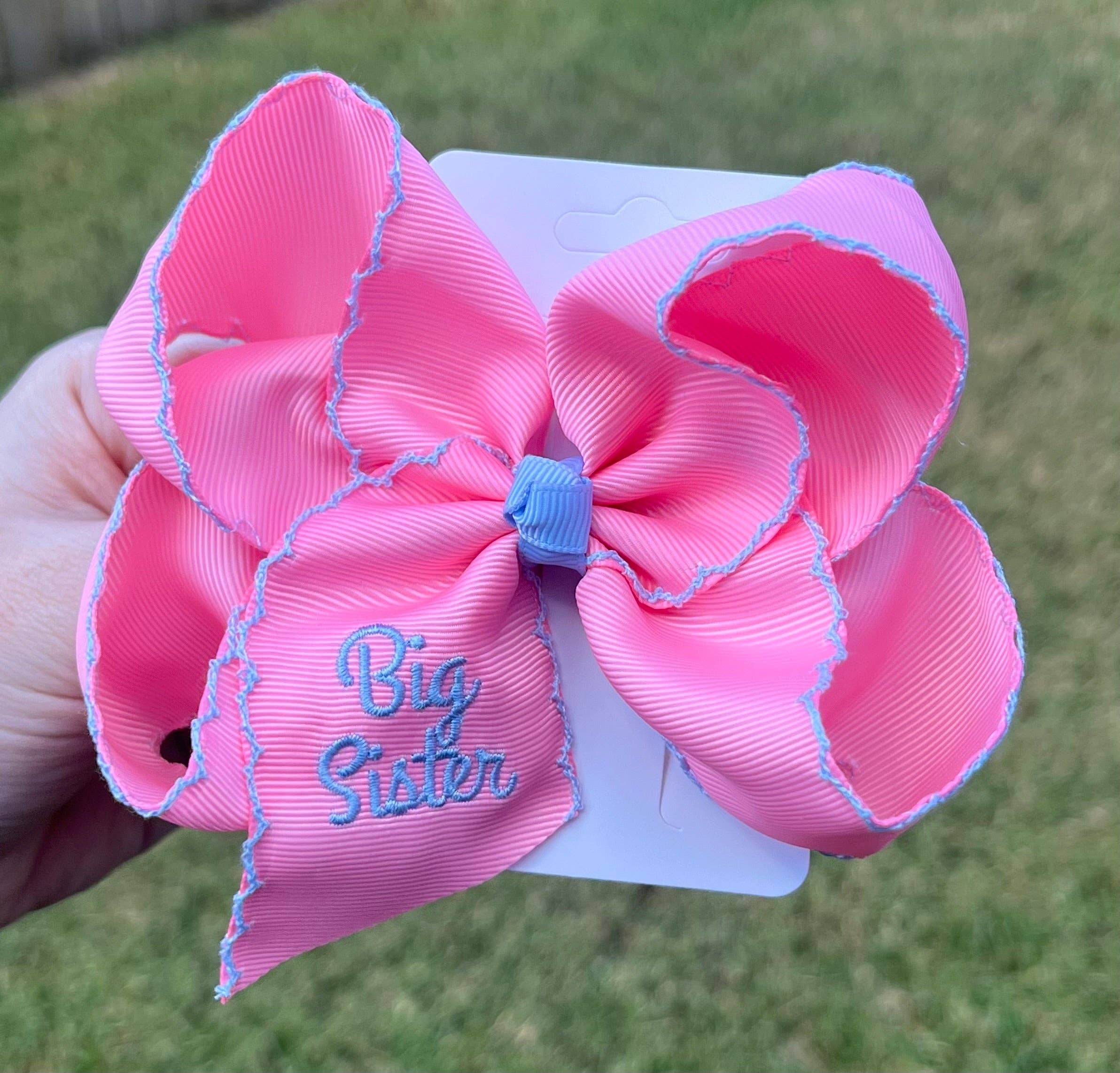 Big Sister Pink/Blue Moonstitch Hair Bow
