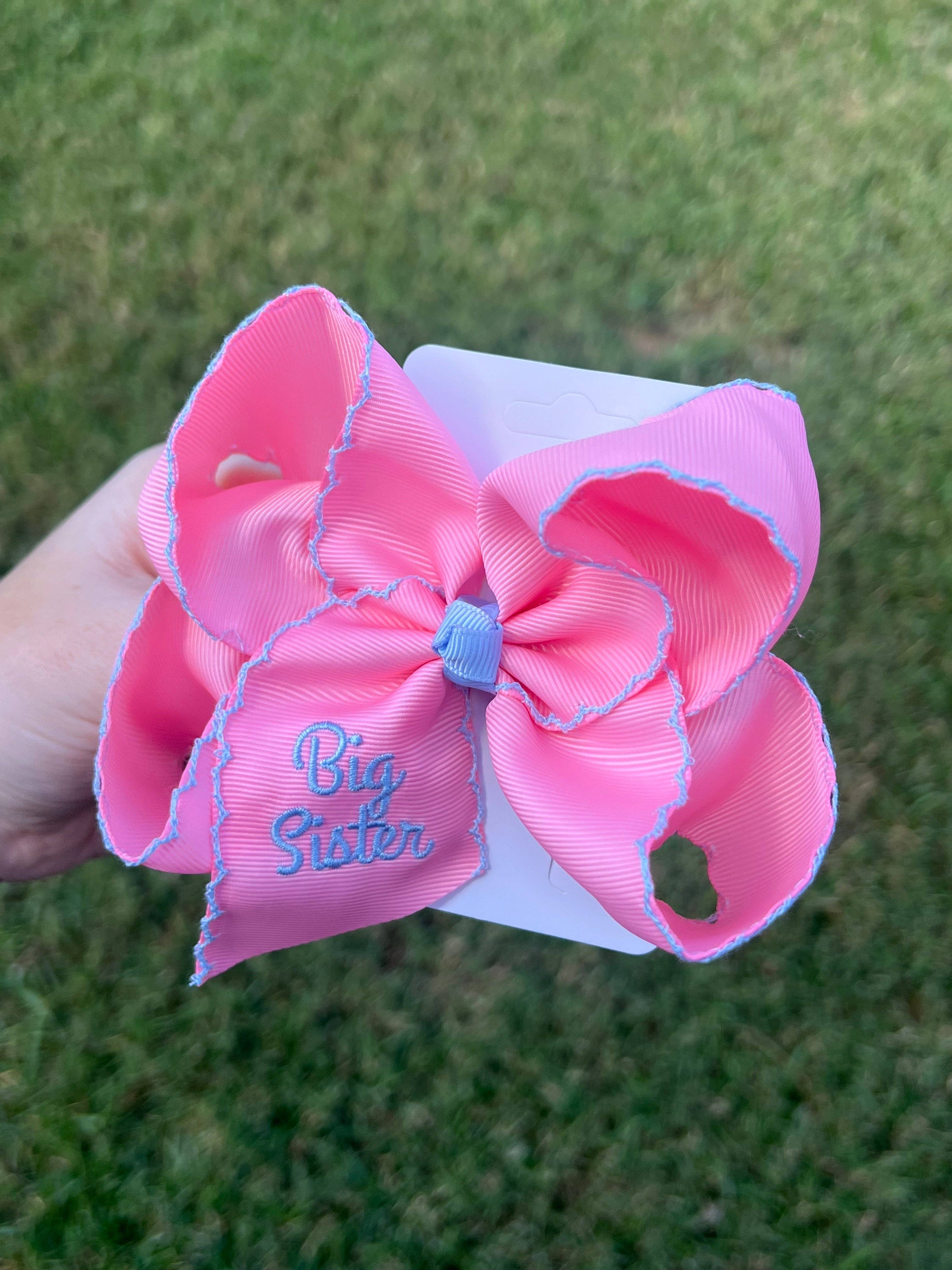 Big Sister Pink/Blue Moonstitch Hair Bow