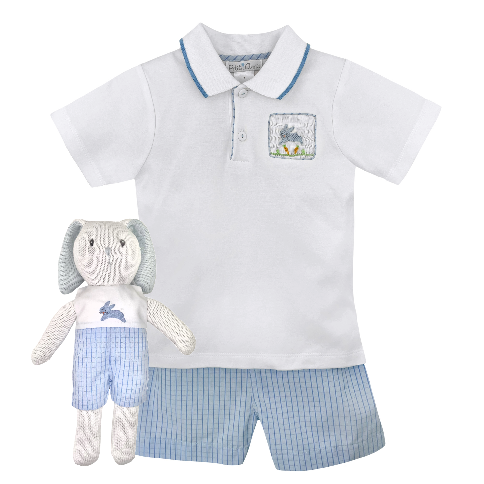 Shirt & Shorts Set with Hand Picture Smocked Bunnies