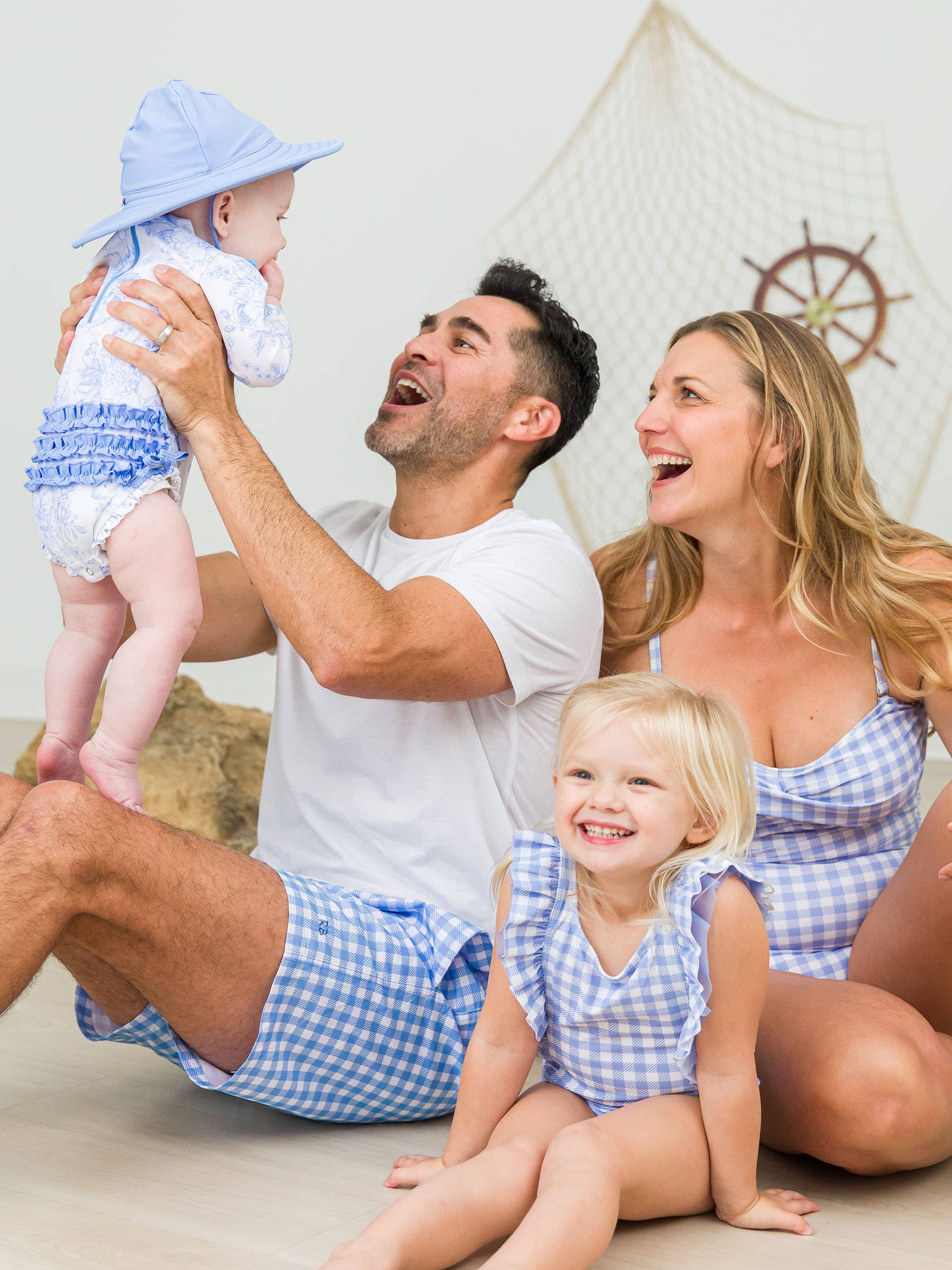 Women's Periwinkle Blue Gingham Convertible Bandeau One Piece Swimsuit