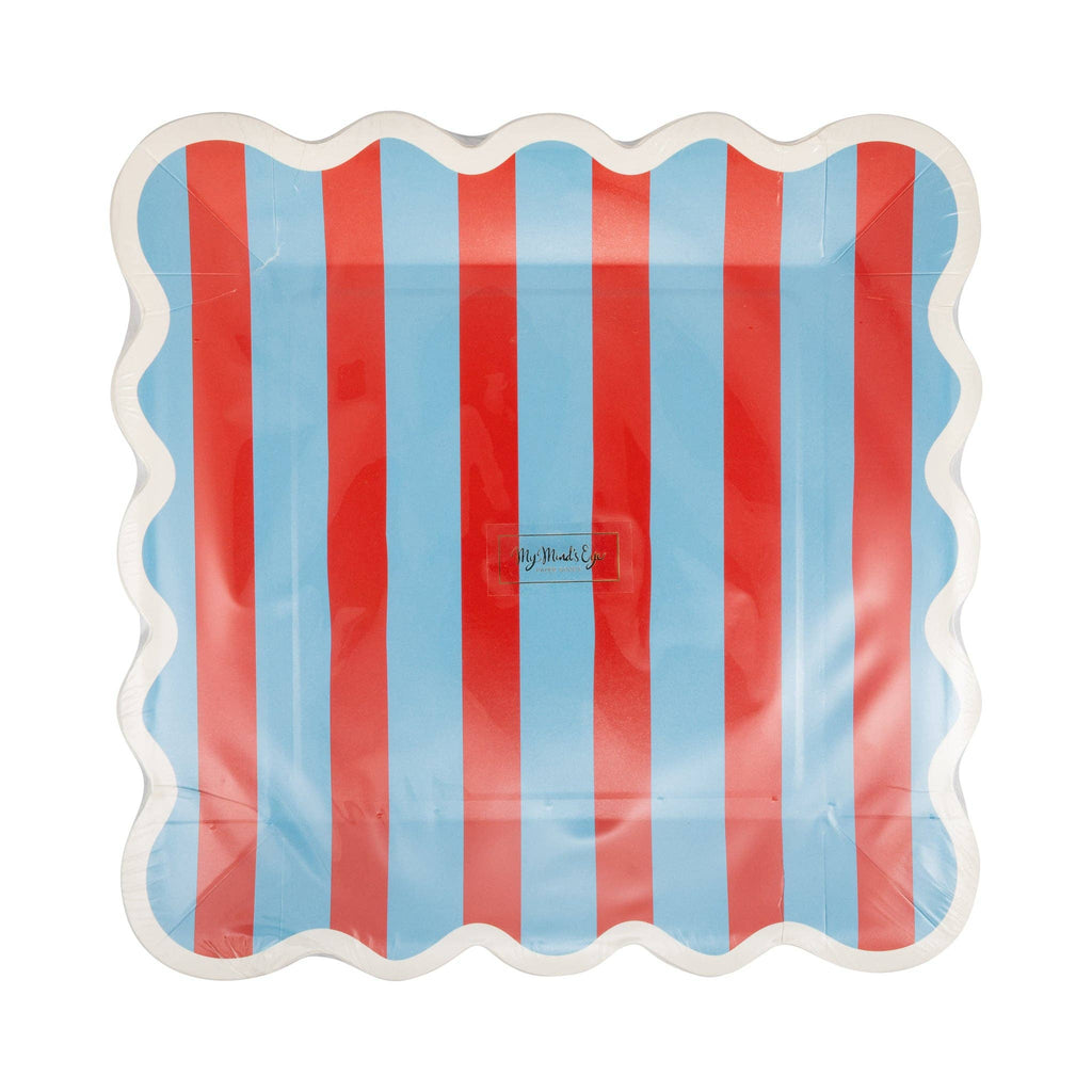 Blue & Red Striped Paper Plate - 9"