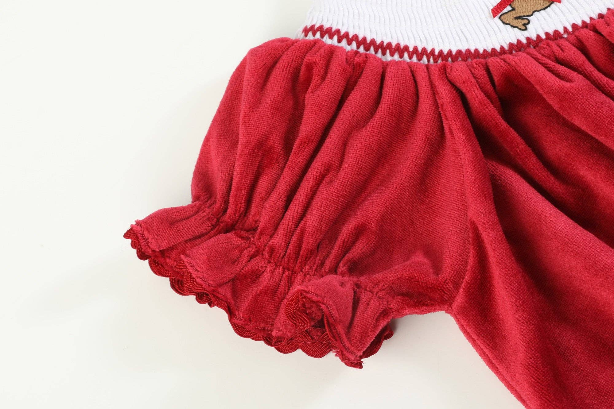 Red Velvet Reindeer Smocked Bishop Dress