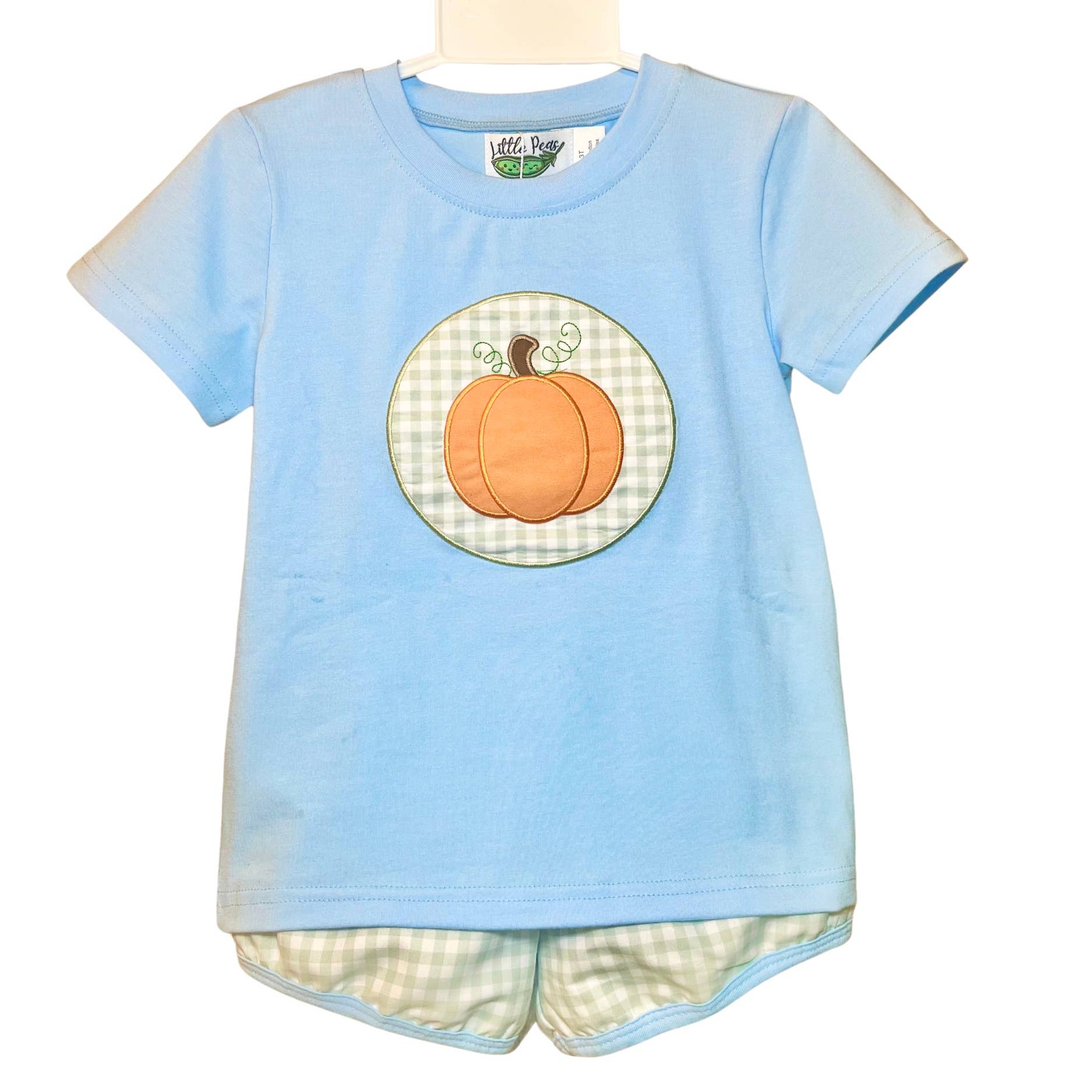 Blue Pumpkin Applique Short Set