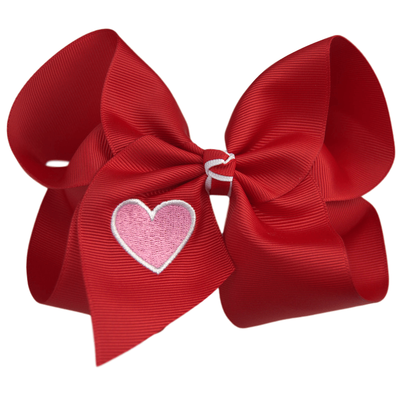 Red Bow with Pink Heart Embroidered Bow ❤️