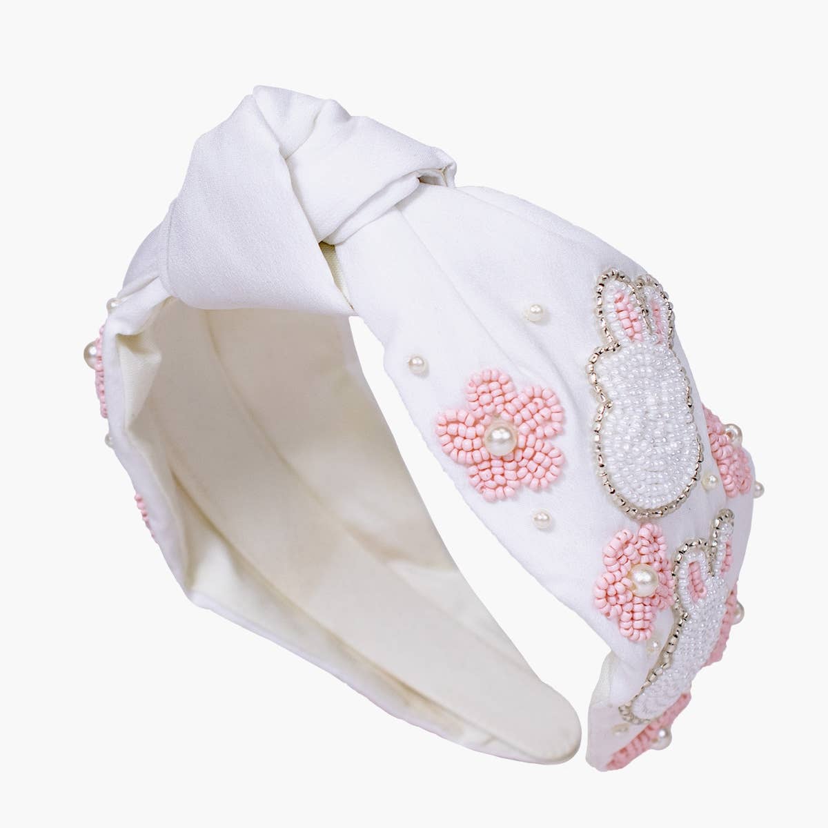 Be Hoppy Beaded Headband   Pink/Pearl/White   5"